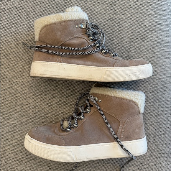 Marc Fisher Tan and White Lace Up Boots with Fur Lining - Picture 4 of 7